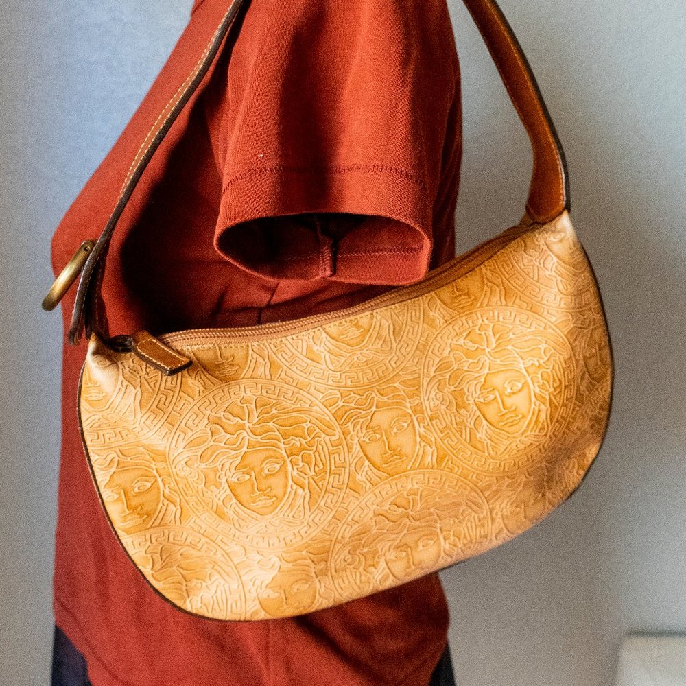 Authentic Versace Orange Brown Purse Medusa VTG